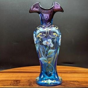 SOLD Fenton Mulberry Hand Painted Vase S Hopcina 1307/1750 Signed 8” Connoisse